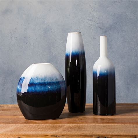Blue Ceramic Modern Decorative Vase Set Of 3 Vases Decor Decor