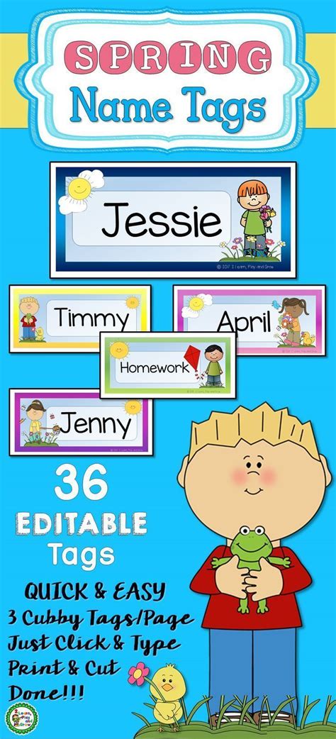 Printable Spring Name Tags For Cubbies