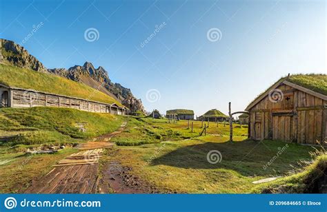 Panorama The Viking Village In Stokksnes Iceland Stock Image Image