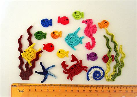 Set Of 18 Cotton Crochet Sea Creatures Appliques Sea Creature Etsy Uk