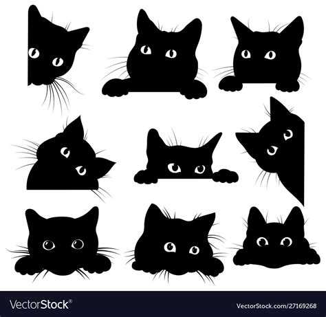 Set Black Cats Looking Out Corner Royalty Free Vector Image