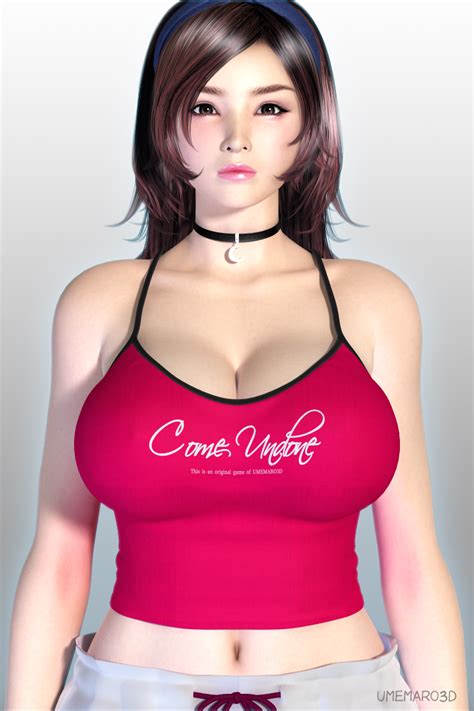 Umemaro Osano Mari Highres 1girl 3d Bare Shoulders Breasts Brown