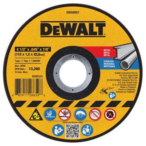 Dewalt 4 12x045x78 General Purpose Metal Cut Off Wheel Dwa8051