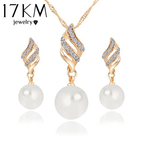 buy 17km fashion women necklace earrings jewelry sets crystal gold color big