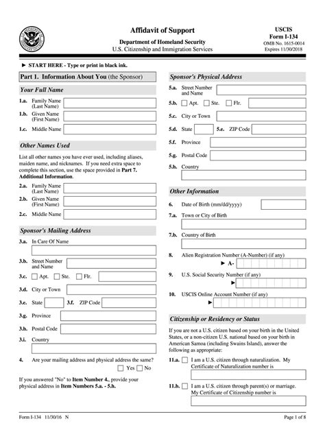 2016 2020 Form Uscis I 134 Fill Online Printable Fillable Blank Pdffiller