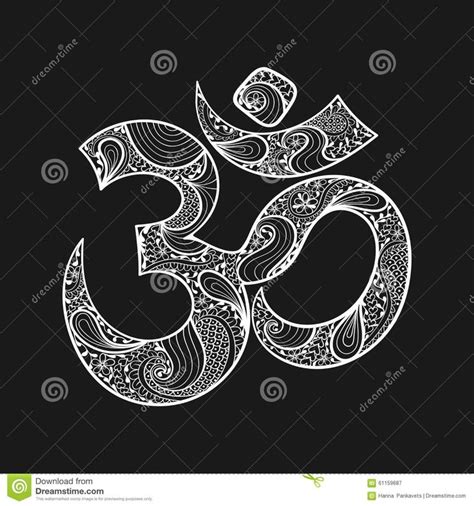 The Symbol Of The Om Sign With An Ornament Pattern In White On A Black