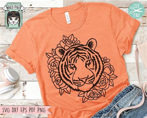 Tiger Svg File Tiger With Flowers Svg Floral Tiger Svg Etsy