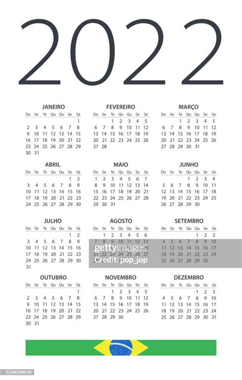 Calendário 2022 Brasil Ilustração Vetorial Versão Brasileira Língua