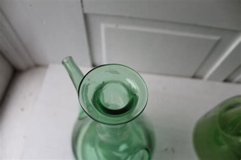 One Vintage Green Glass Wine Drink Decanter With Ice Chamber Etsy Uk