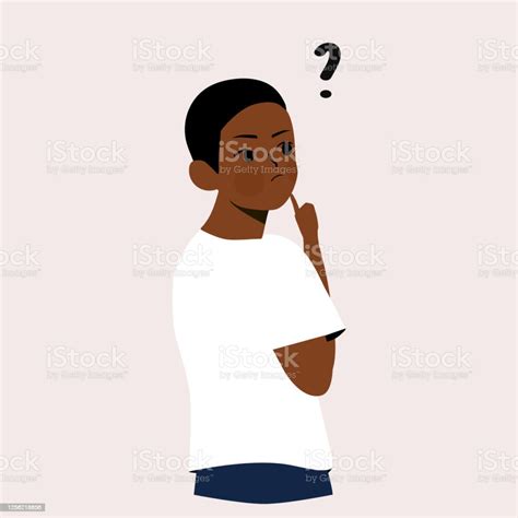 Thinking Black Man With Question Mark Vector Illustration Male Confusing Portrait Of Thoughtful