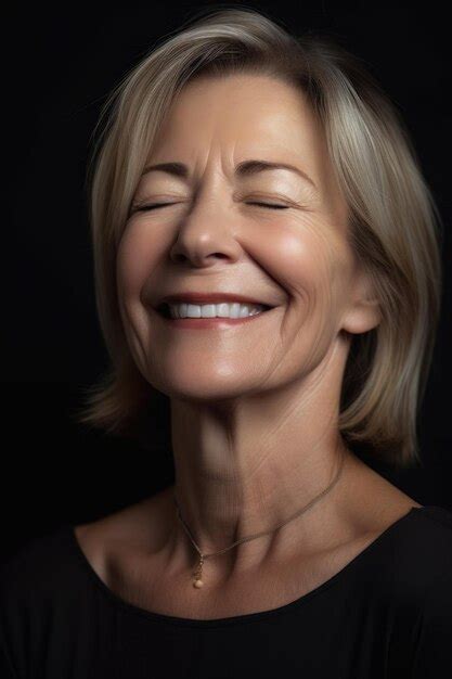 Premium Ai Image A Cropped Portrait Of An Attractive Mature Woman Smiling With Closed Eyes