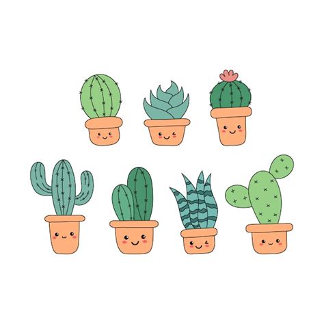 Premium Vector Kawaii Cute Cactus Cartoon Isolated