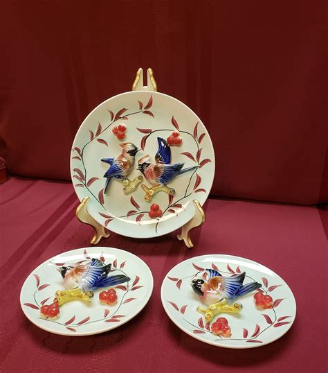 Bird Plates 3 Dimensional Set Of 3 Made In 1950s Japan Colorful