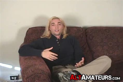 Classy Stud With Long Blond Hair Working On His Dick