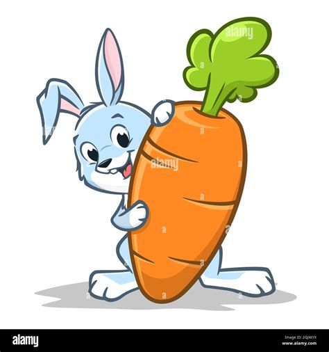 Vector Illustration Of Cartoon Rabbit Holding A Carrot Isolated Object For Design Element Stock