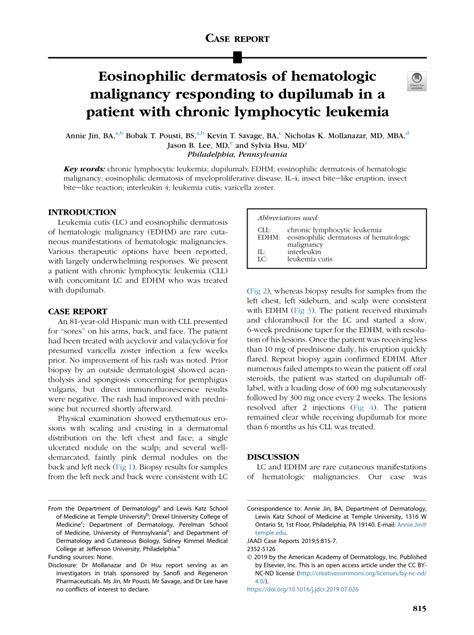 Pdf Eosinophilic Dermatosis Of Hematologic Malignancy Responding To