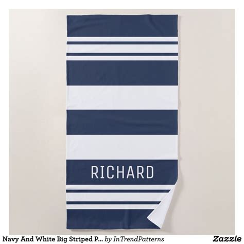 Navy And White Big Striped Personalized Beach Towel Zazzle Navy And