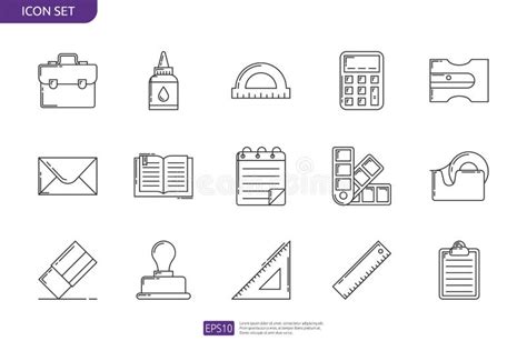 Office Stationery Items Icon Set Vector Isolated Thin Line Collection