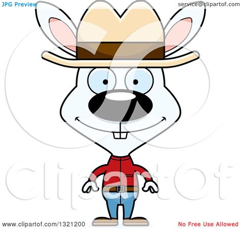 Clipart Of A Cartoon Happy White Rabbit Cowboy Royalty Free Vector