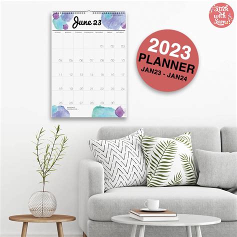 2023 Calendar Monthly Planner Large A3 Size Watercolour