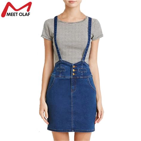 2017 Denim Suspender Skirt For Women Elastic Slim Casual High Waist
