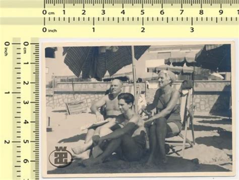 083 1950s Beach Swimsuit Woman Shirtless Men Guys Scene Vintage