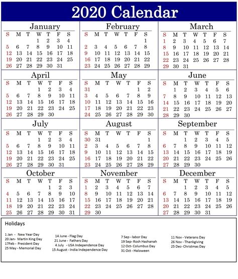 Impressive 2020 Calendar Holidays Usa Online Calendar Print Calendar
