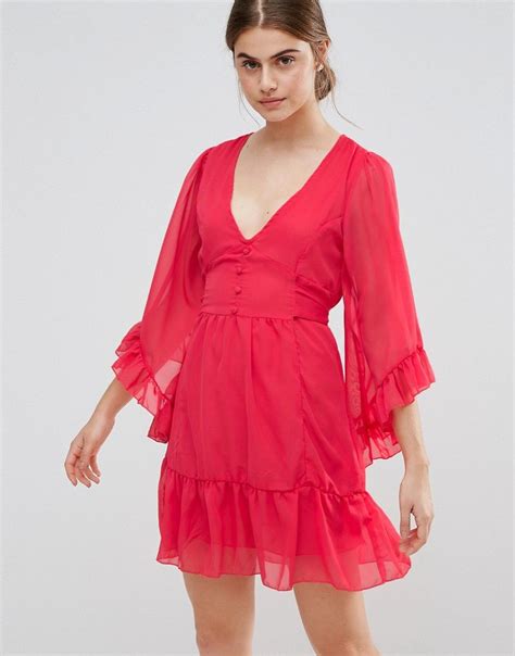 Jasmine Skater Dress With Ruffled Hem And Sleeves Red Fashion Shop