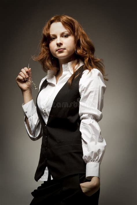 Strict Redhead Girl Stock Image Image Of Shirt Office