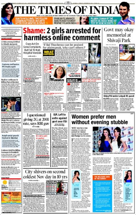 Newspaper The Times of India (India). Newspapers in India. Tuesday's ...