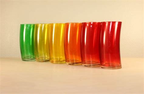 Curved Set Of 6 Colorful Rainbow Drinking Glasses Mid Century Etsy Rainbow Drinking Glasses