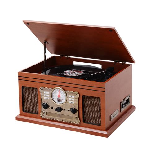 Hot Sell Vintage Wooden Retro Style Record Player With Cassette Cd