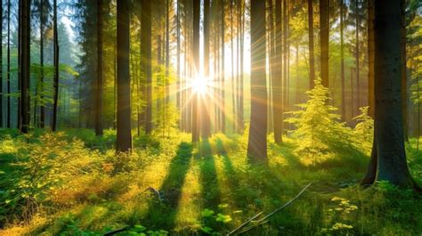 Premium Ai Image Sun Shining Through The Trees In The Forest