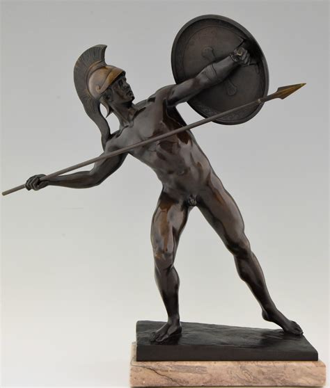 Antique Bronze Sculpture Male Nude With Spear Deconamic