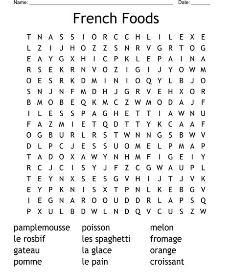 French Foods Word Search Wordmint