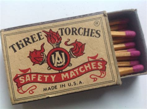 Vintage Box Three Torches Safety Matches Wood Wooden Match Stick Pink