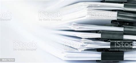 Extremely Close Up Report Paper Stacking Of Office Working Document