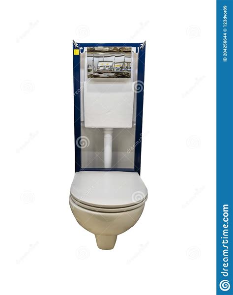 Foto Closeup Isolated Hanging Toilet With Fasteners Stock Photo Image