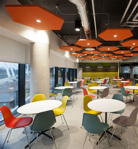 Modern Office With Colourful Staff Cafeteria Office Cafeteria Design Cafeteria Design Office