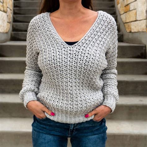 Basic V Neck Crochet Sweater Free Pattern In Sizes Xs 5xl Heart