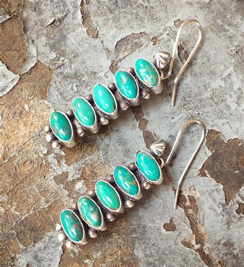 Green Turquiose Earrings Signed Navajo Jewelry Native American Indian