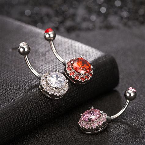 Pinksee L Surgical Steel Crystal Rhinestone Belly Button Ring Women