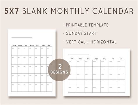 Blank Calendar Template 5x7 Graphic By Marisa Lerin