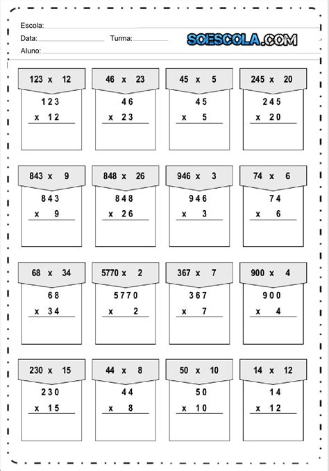 Atividades De Matemática Multiplicação Contas De Multiplicar — SÓ Escola