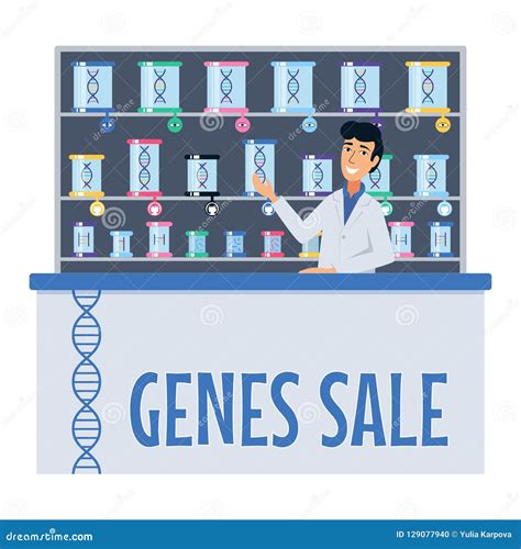 Vector Illustration of a Future Pharmacy. Genes Sale Stock Vector