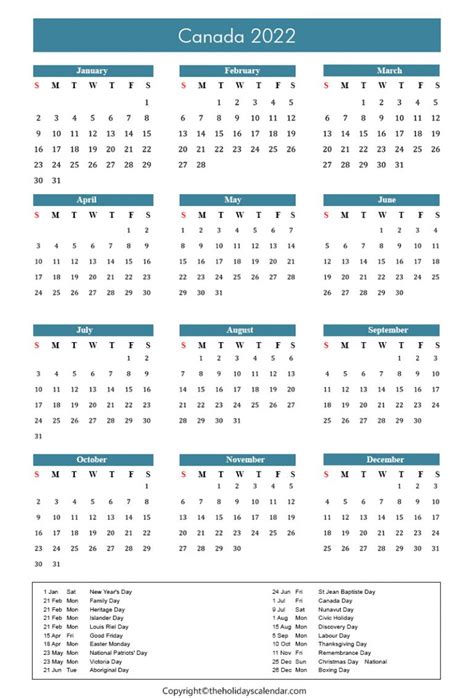 Canada Holidays 2022 Canada Calendar 2022 With Public Holidays