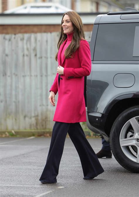 Kate Middleton Wore A Hot Pink Coat And Turtleneck Sweater