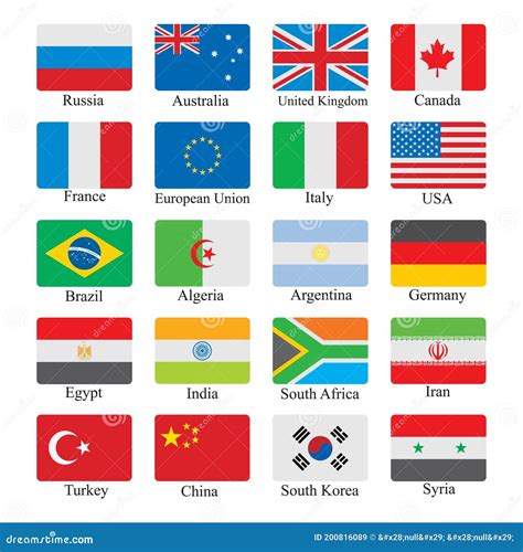 Collection Of National Country Flags With Name Flat Vector Stock