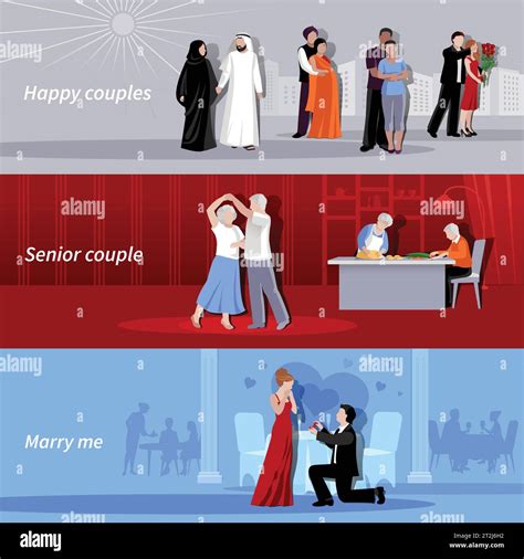Horizontal Happy Couples People Of Different Age And Nationalities Indoor And Outdoor Flat