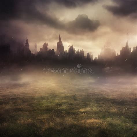 Abstract Fictional Scary Dark Wasteland City Background Large Distant